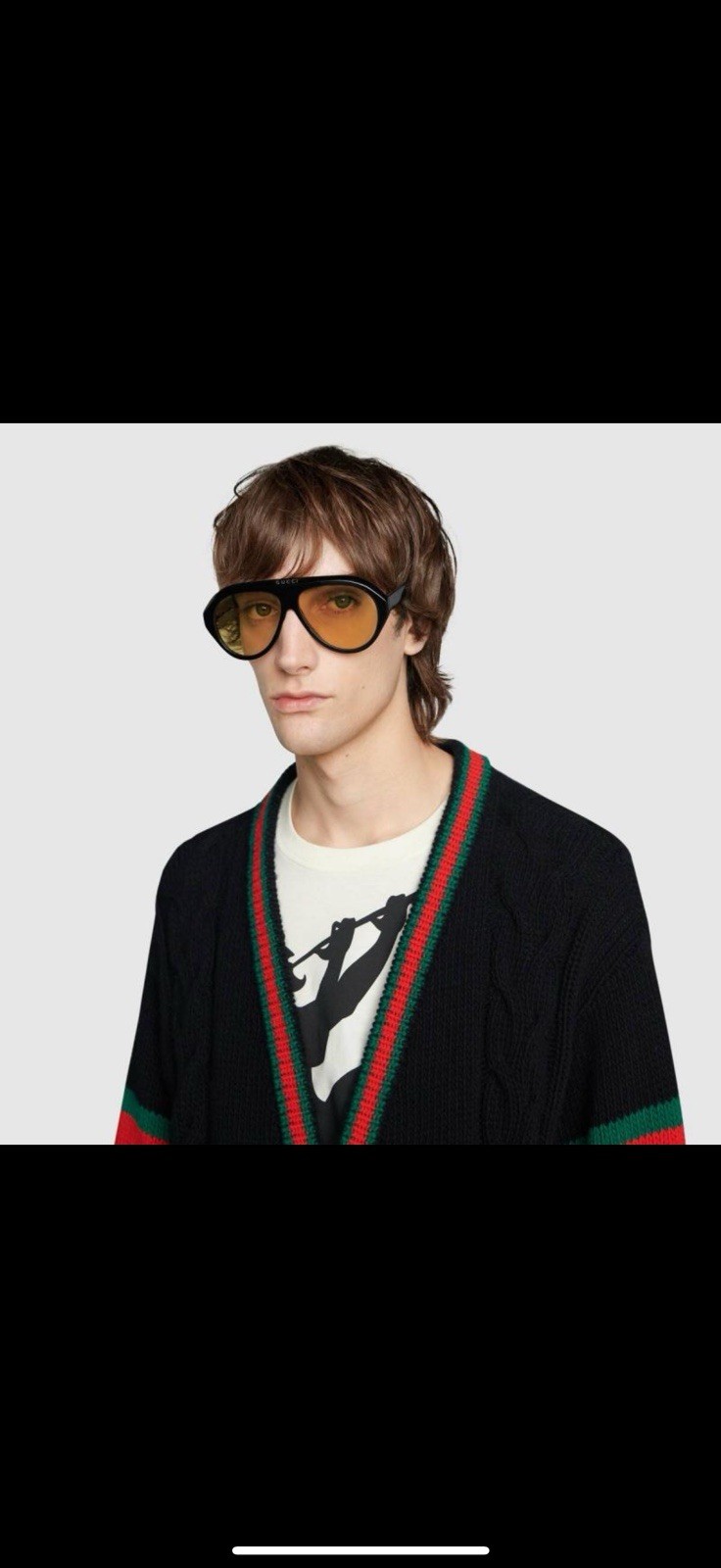 Gucci GG0479S Unisex Aviator Acetate Sunglasses Black Yellow Men And Women