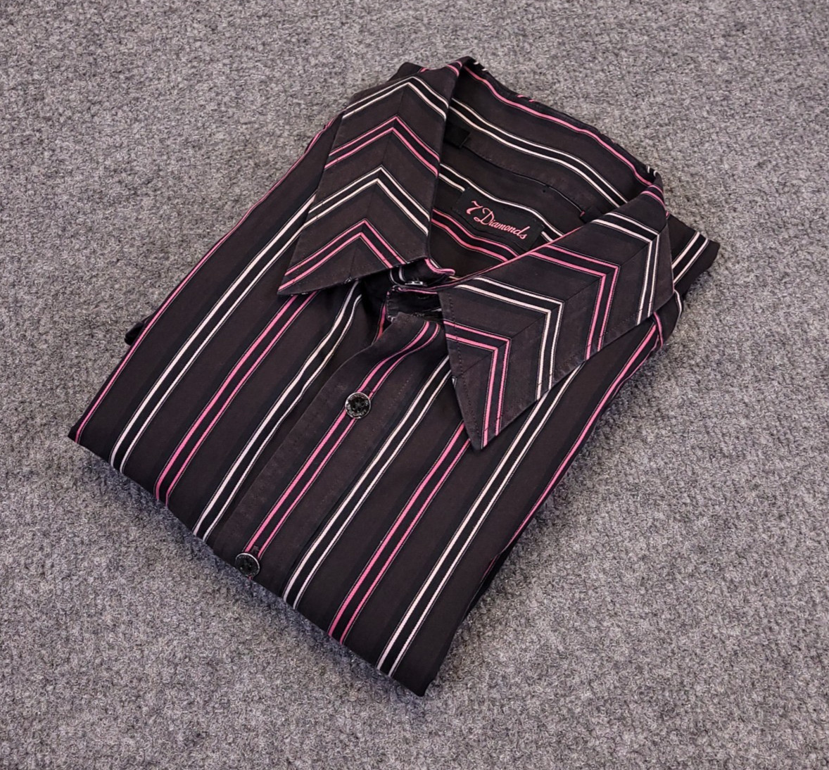 7D 7 Diamonds Shirt Mens 2XL Chocolate Brown Striped Cotton Spread Collar