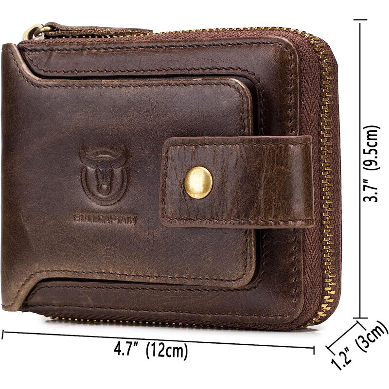 Mens Genuine Leather Zipper Wallet RFID Blocking Bifold Zip Around Card Holder A
