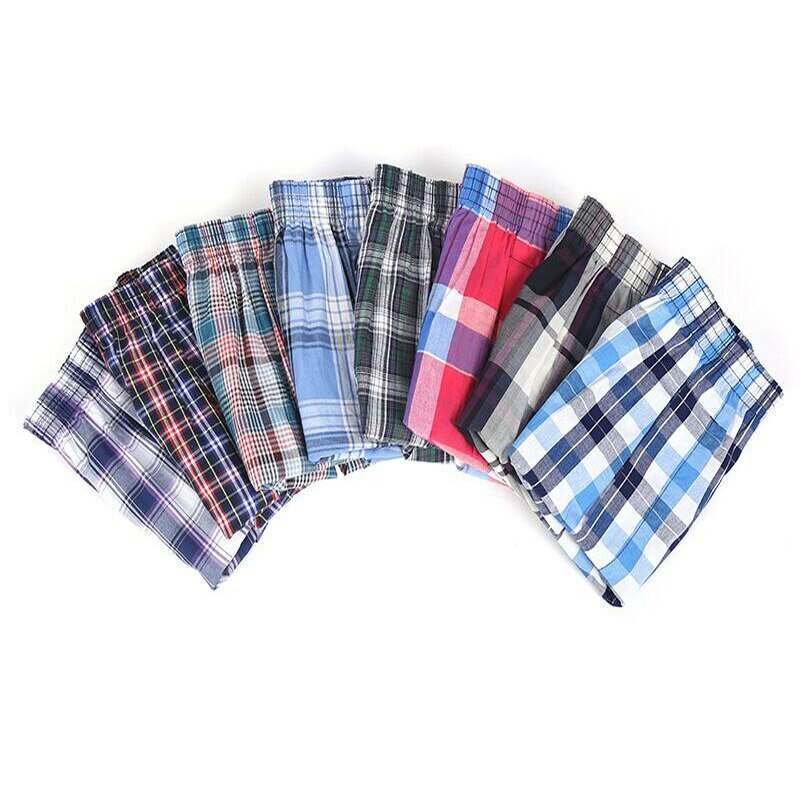 3 Pack Boxer Shorts Men Trunk Plaid Checker Trunk Shorts Underwear Lot Cotton