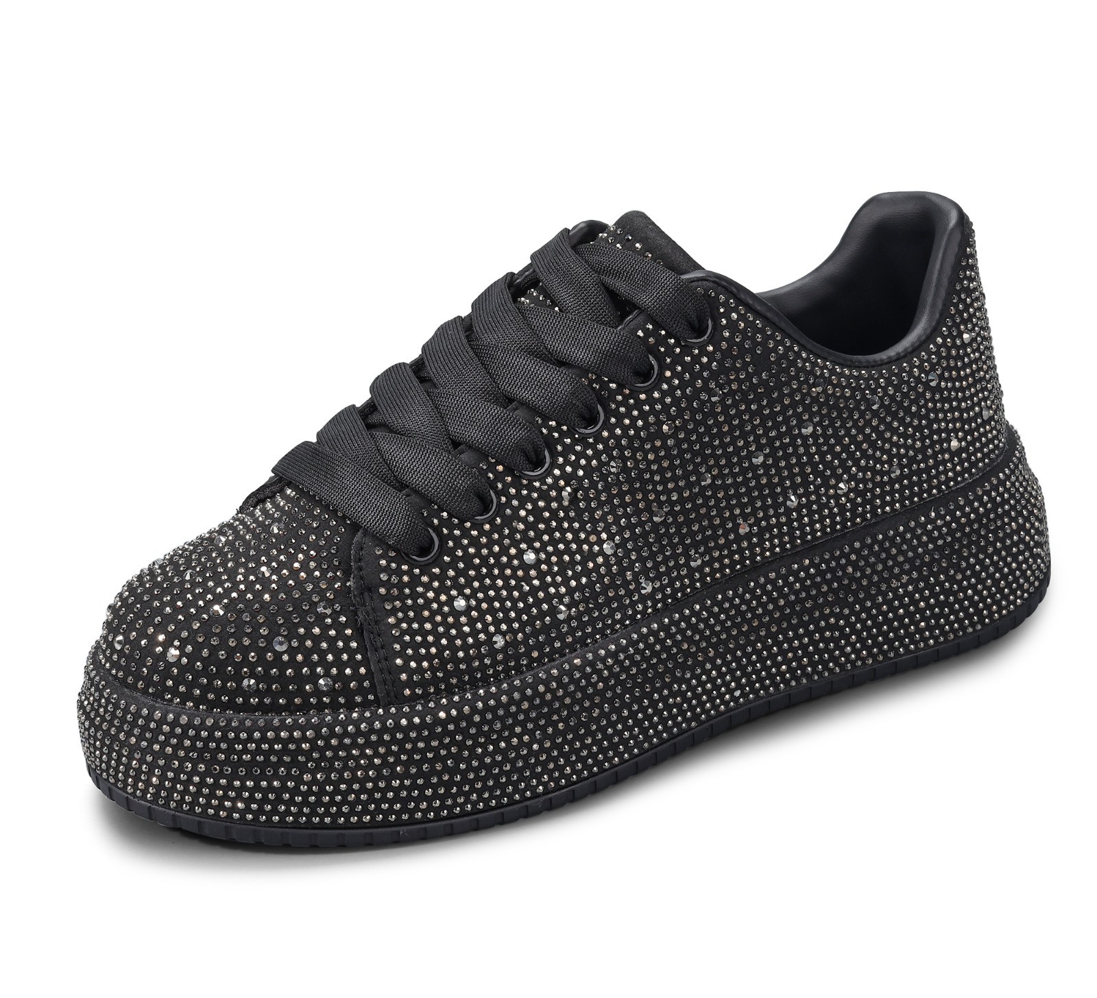 LUCKY STEP Rhinestone Sneakers for Women Platform Sparkly Glitter Bling Shoes