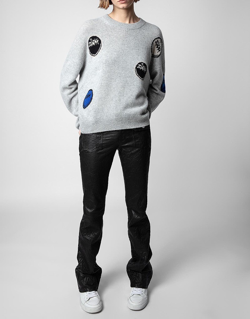Women Zadig & Voltaire Smiling Face Cashmere Round neck Wool Knitted Sweater SML