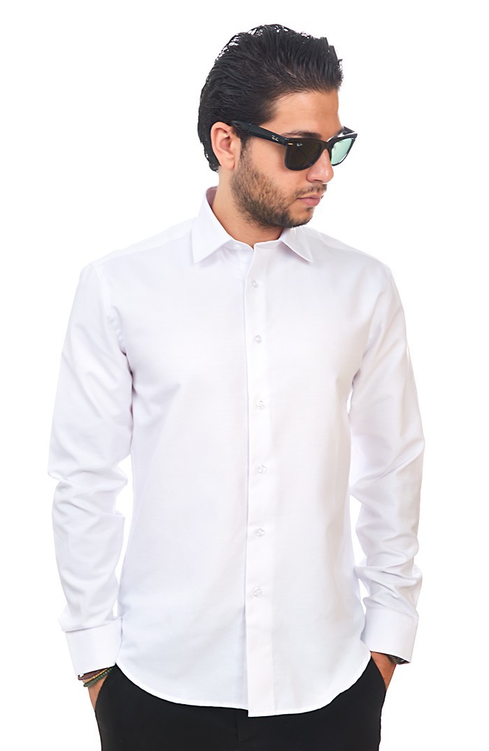 Tailored / Slim Fit Mens White Dress Shirt Wrinkle-Free Spread Collar AZAR MAN