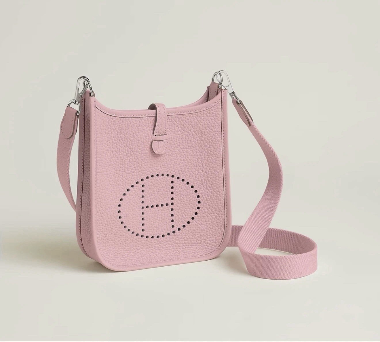 NEW w/Receipt HERMES Rose Sakura Clememce Mini Evelyne TPM, Palladium Hardware