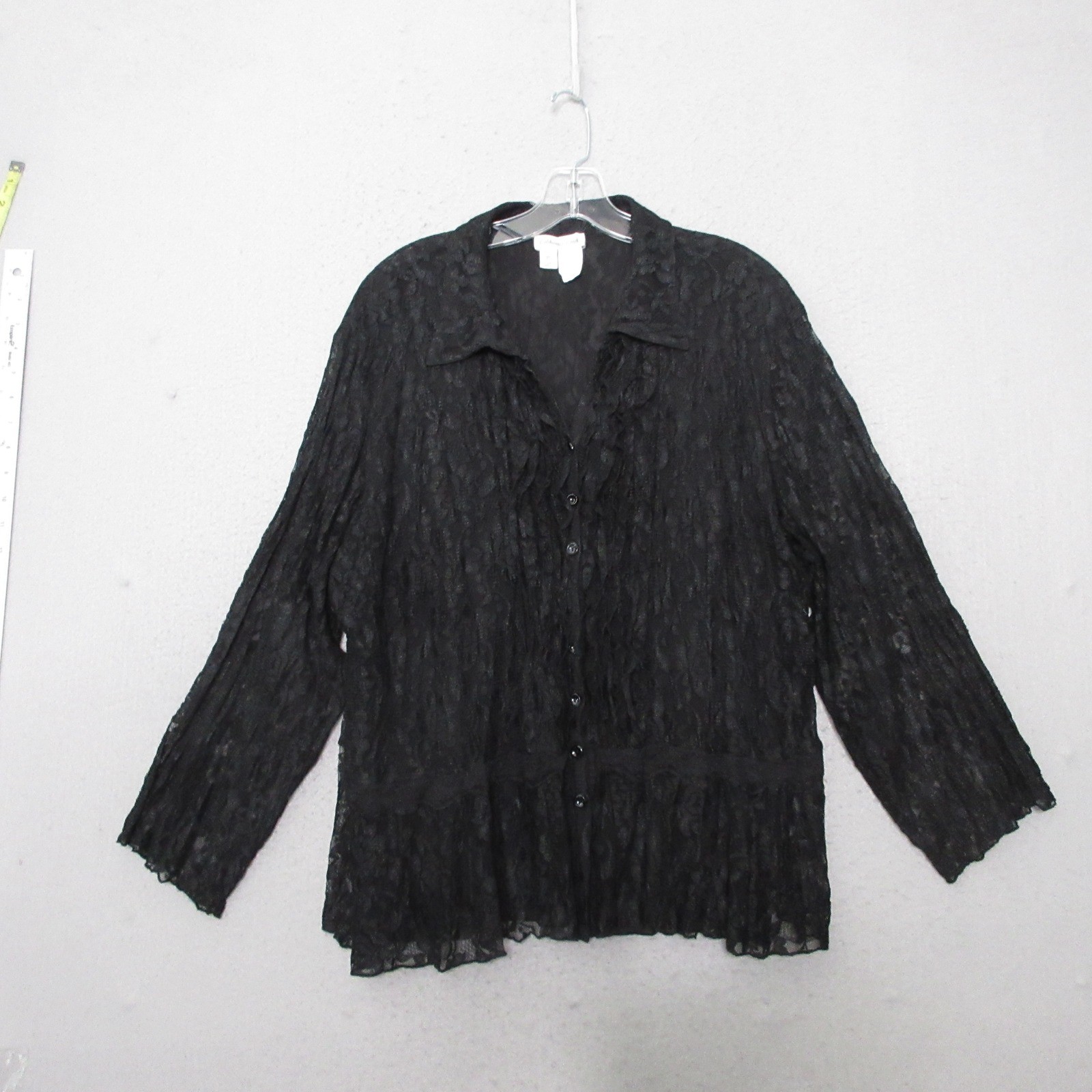 Coldwater Creek Top 2X Black Lace Ruffle Whimsigoth Victorian Dark Romantic