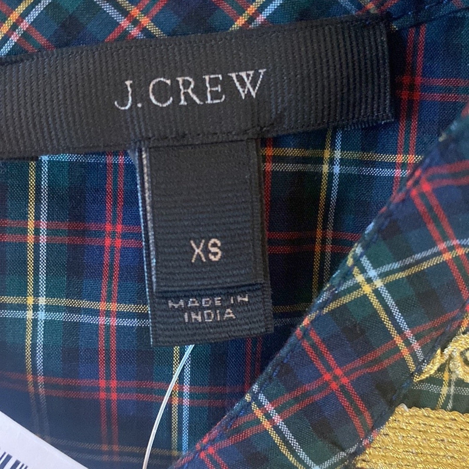 NWT J.Crew Embroidered Plaid Peasant Blouse Women’s XS 100% Cotton Boho