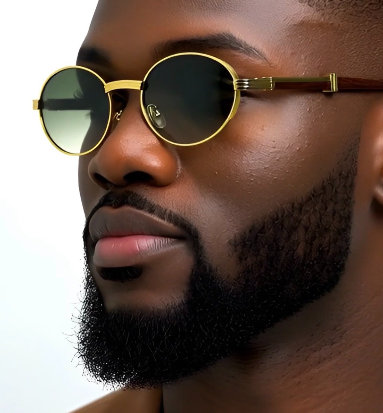 Mens Hip Hop 18k Gold Frame Oval Shape Clear Lens Wood Grain Retro Eye Glasses