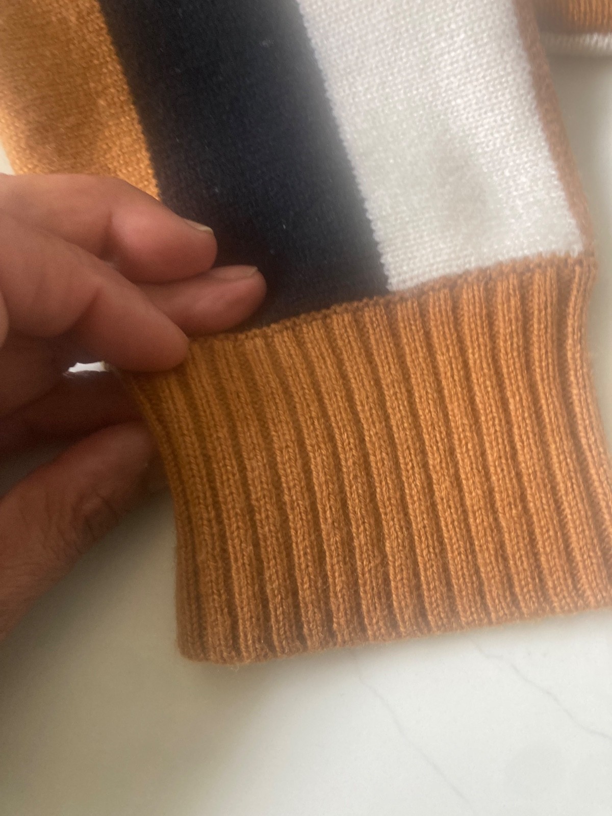 Sandro Striped Sweater Black White Brown Wool Cashmere Preppy Cozy Office Work L