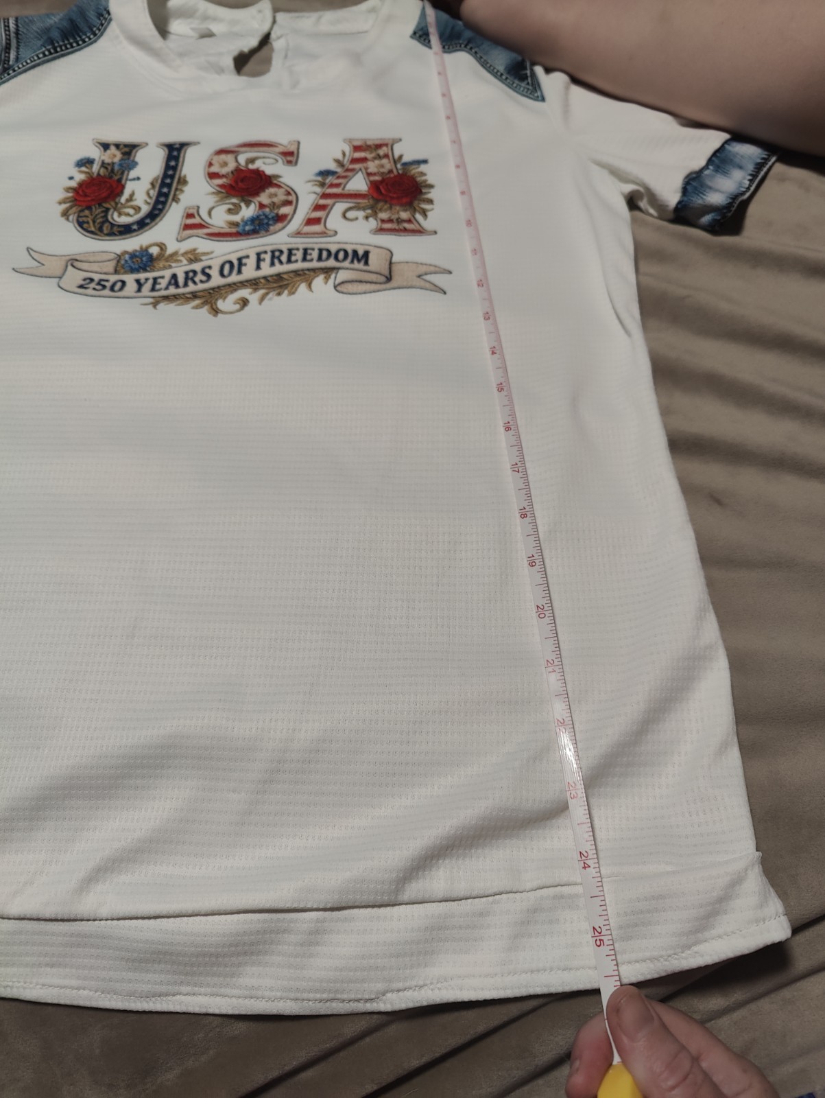 Women’s White/Blue USA 250 Years of Freedom Graphic Print Crew Neck T-Shirt M