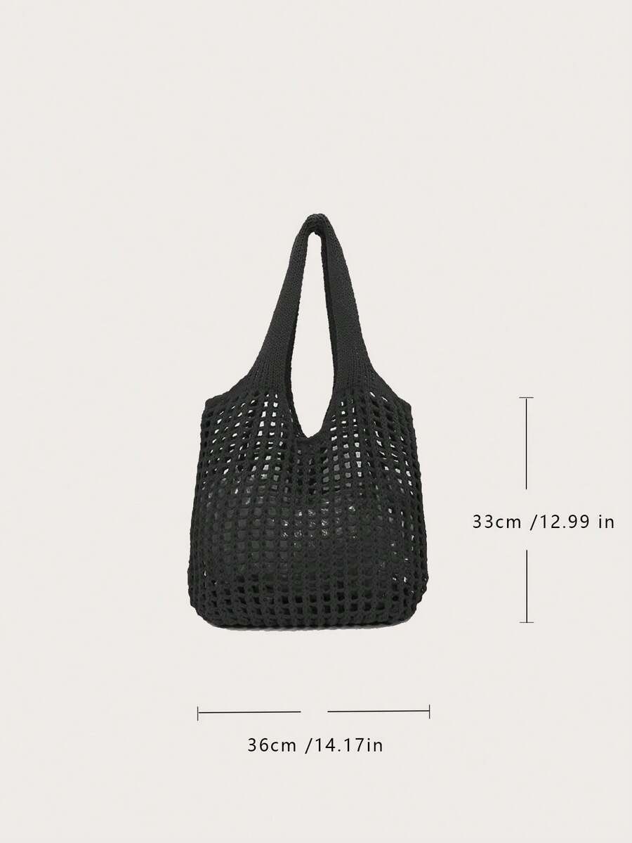 Crochet Woven Shopping Bag Hollow Out Beach Vacation Tote Foldable Mesh Bag
