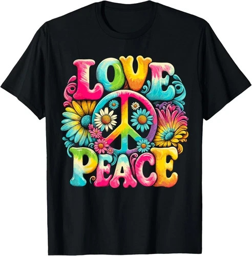 Hippie Peace Sign Love Tie Dye T-Shirt Unisex Retro Graphic Boho Festival Tee