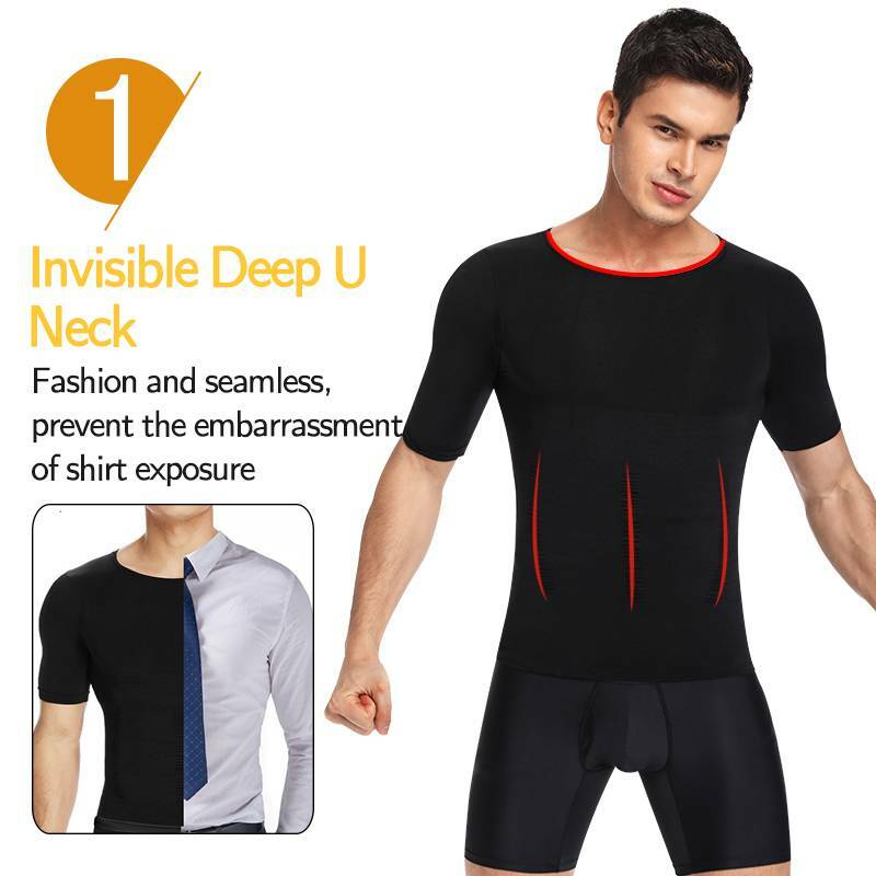 Men Slimming Body Shaper Posture Corrector Vest Abdomen Compression Tops T-Shirt
