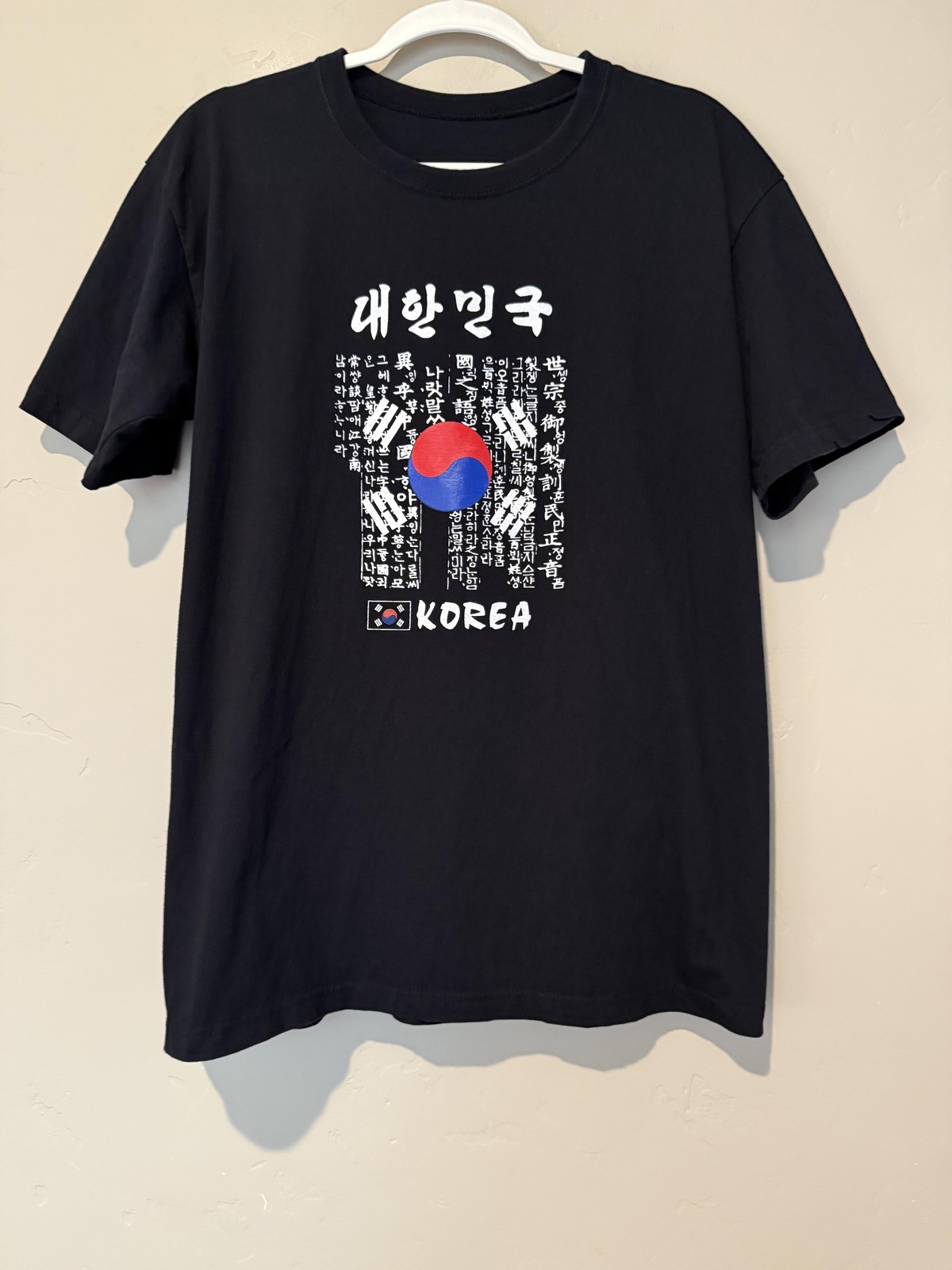 Korea Flag Shirt Mens L Black Hangul Graphic South Korea Travel Tee Souvenir