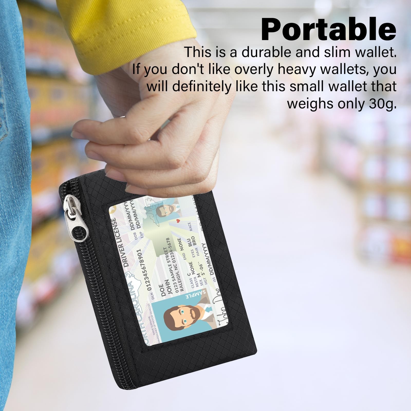 Minimalist RFID Wallet with Lanyard, MultiFunctional ID Case with 2 Zipper Po…