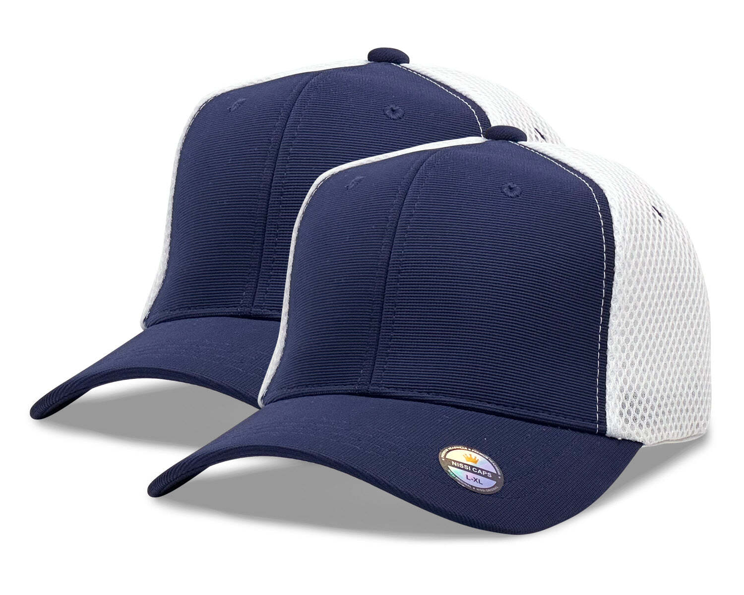 [2 Pack] Hybrid Stretch-Fitted Trucker Cap, Baseball Cap with Air Mesh