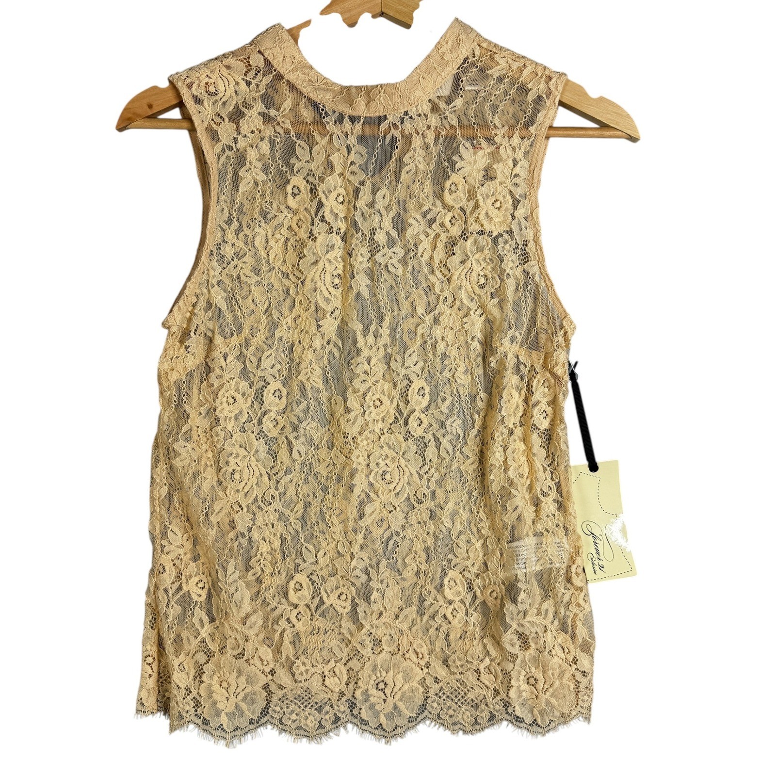 Forever 21 Exclusive Blush Lace Mock Neck Sleeveless Knit Top Shirt S
