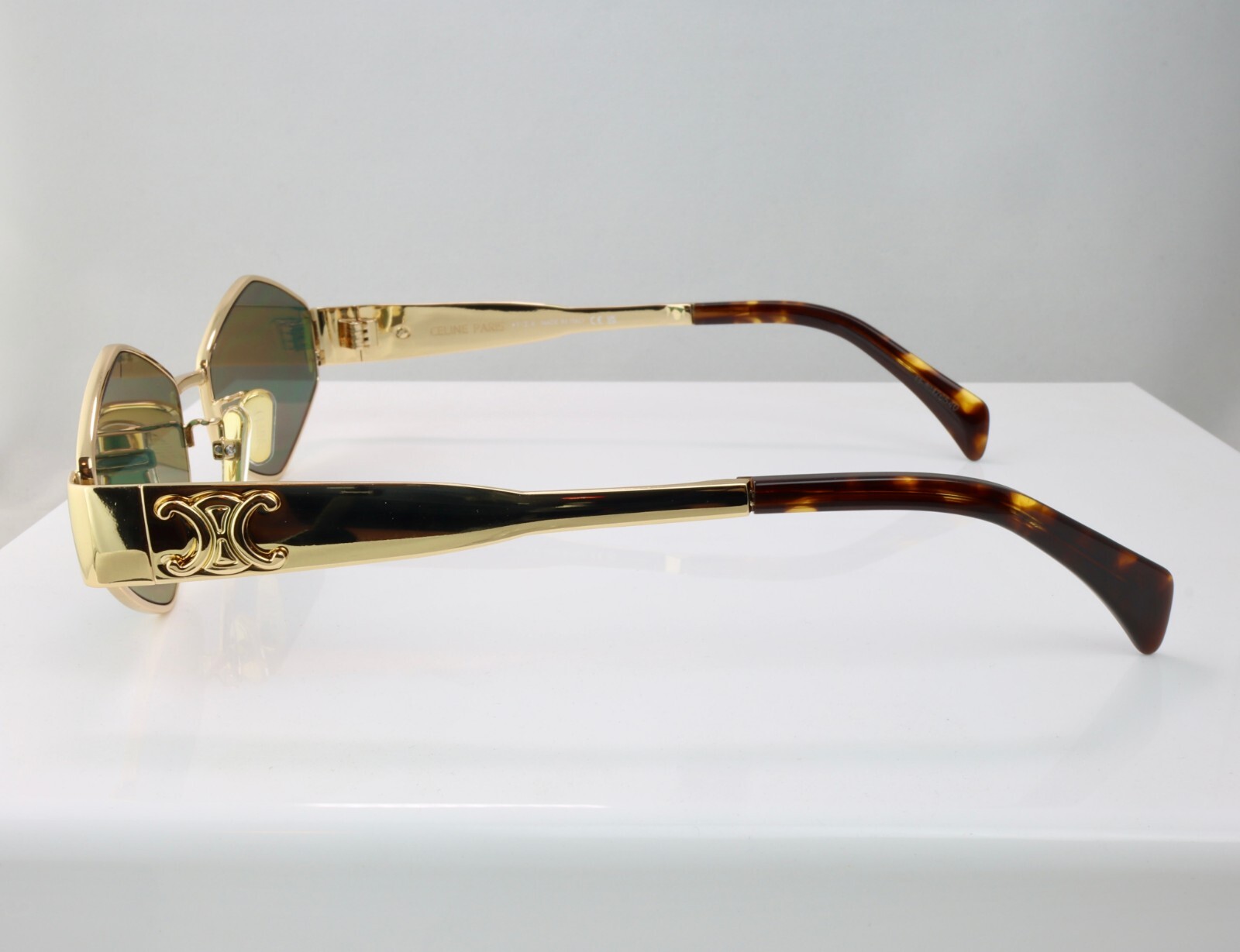 Celine CL40254U 30N 54mm Rectangle Gold Sunglasses with Green Lens