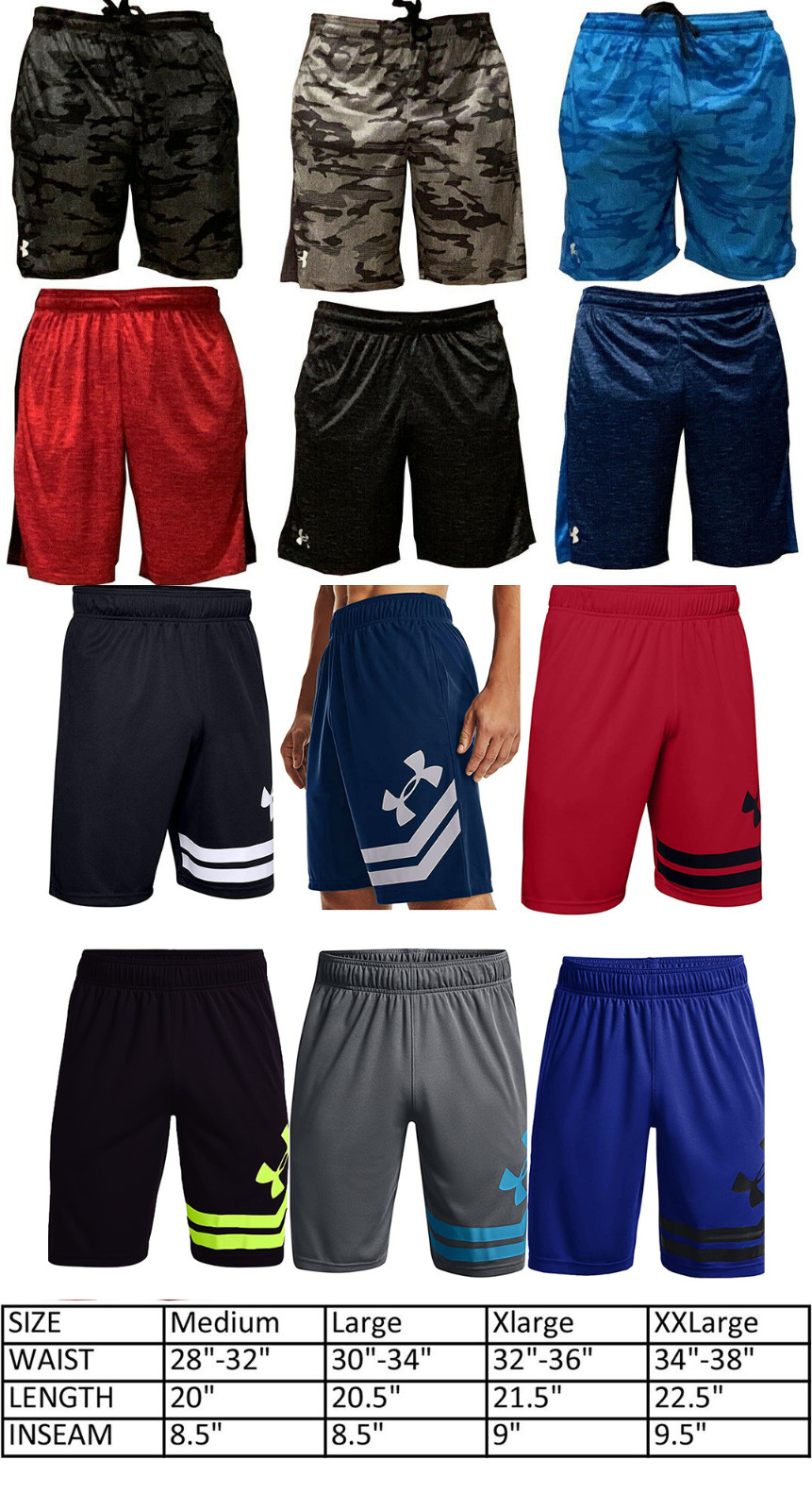 Under Armour Heat Gear Men’s Athletic Shorts Gym Basketball Training Drawstring