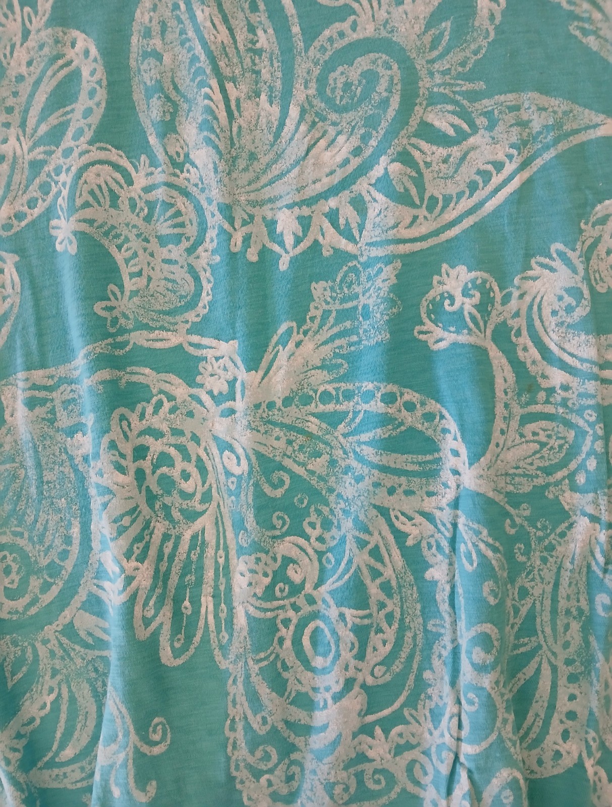 Fresh Produce Women’s Tunic Top XL Turquoise/White Paisley Cotton Knit Scoop