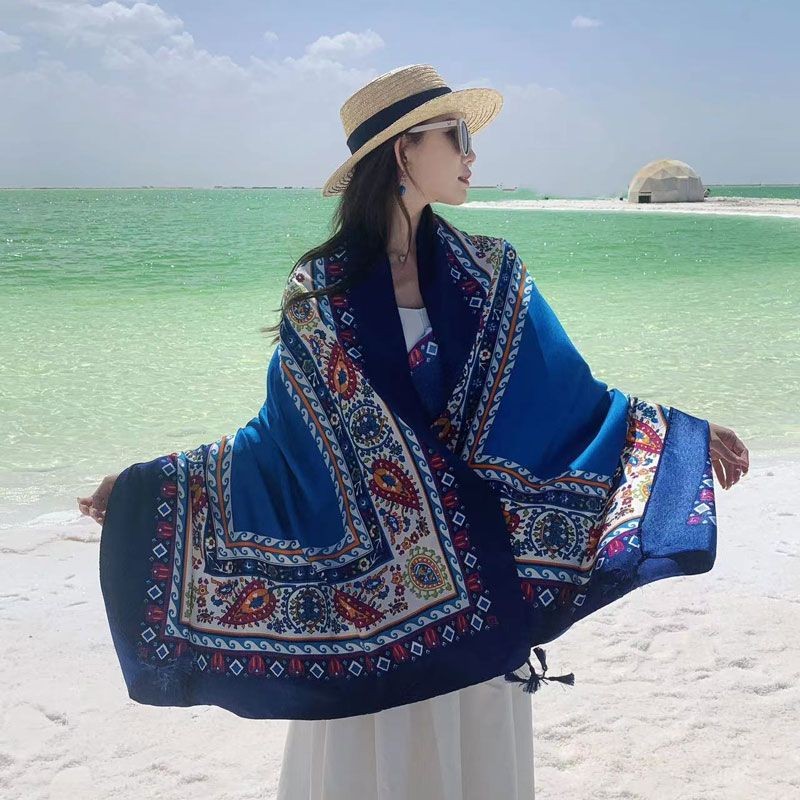Ethnic Cotton Linen Scarf Shawl Wrap Large Cover for Travel Sun Outdoor Outfit