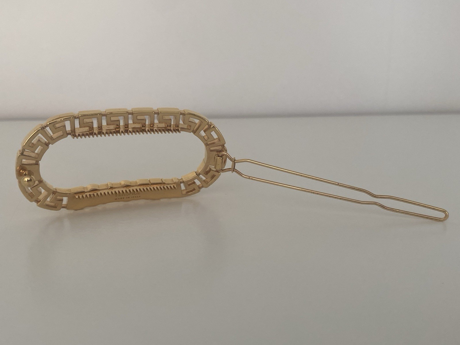 Versace Greek Key Logo Hair Clip/Barette/Accessory Gold Tone