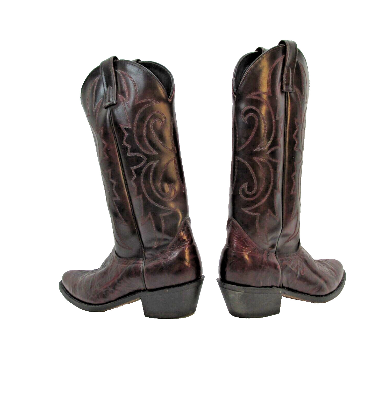 Lea Vamp & Fox Cowboy Boots, Mahogany Leather Pull Tab Western Boots, 7 D 7D USA
