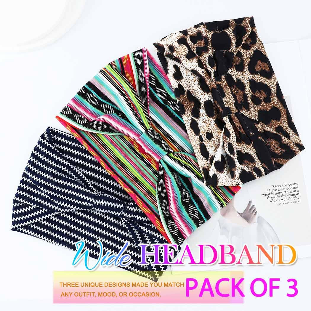 Boho Wide Headbands for Women Leopard Head Bands No Slip Thick Bandeau Head Wrap