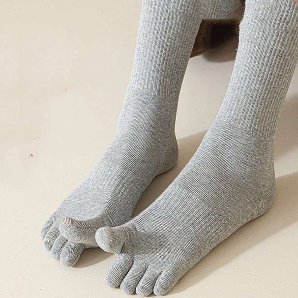 Women Crew Ankle Five Finger Toe Solid Casual Mesh Color Cotton 5-9 Socks 5Pairs