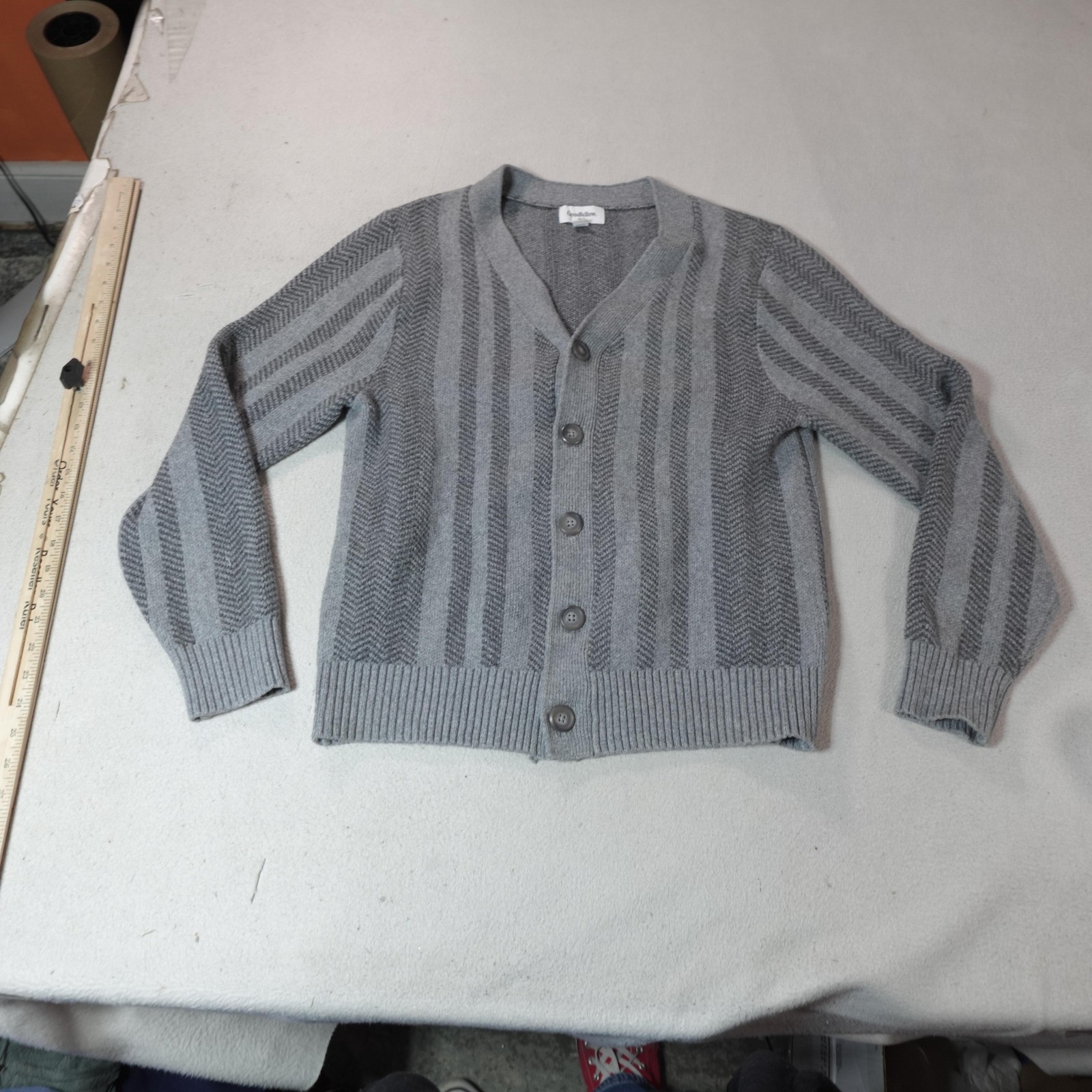 Fisherman Cardigan Mens Small Gray Sweater Goodfellow Grandpa Knit Stripe Preppy