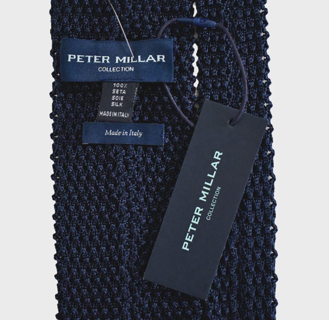 NEW PETER MILLAR COLLECTION “Barch” Dark Navy 100% SILK KNIT Long Neck Tie ITALY