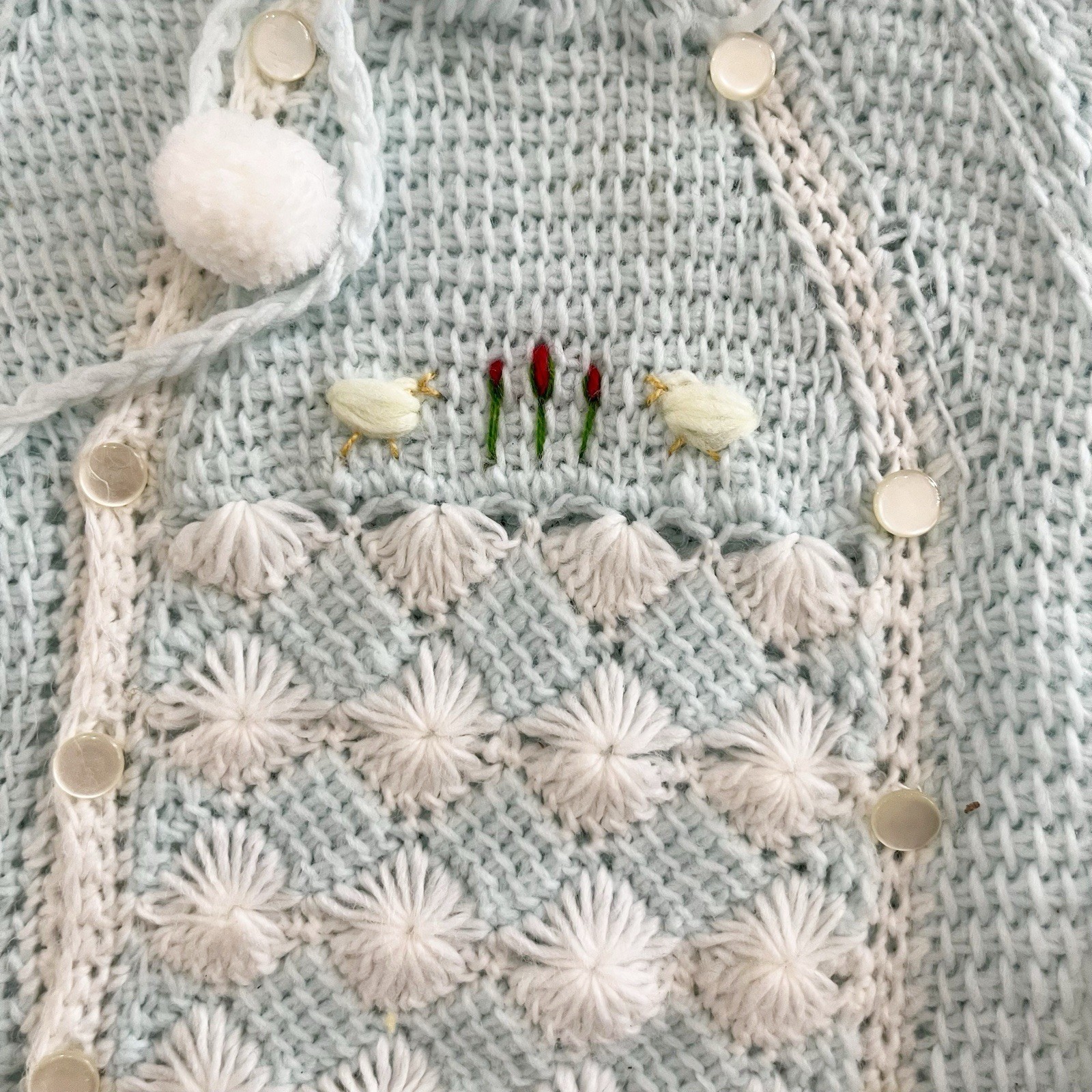 Vintage Handmade in Republic of Korea Baby Sweater Booties Set Blue Knit Crochet