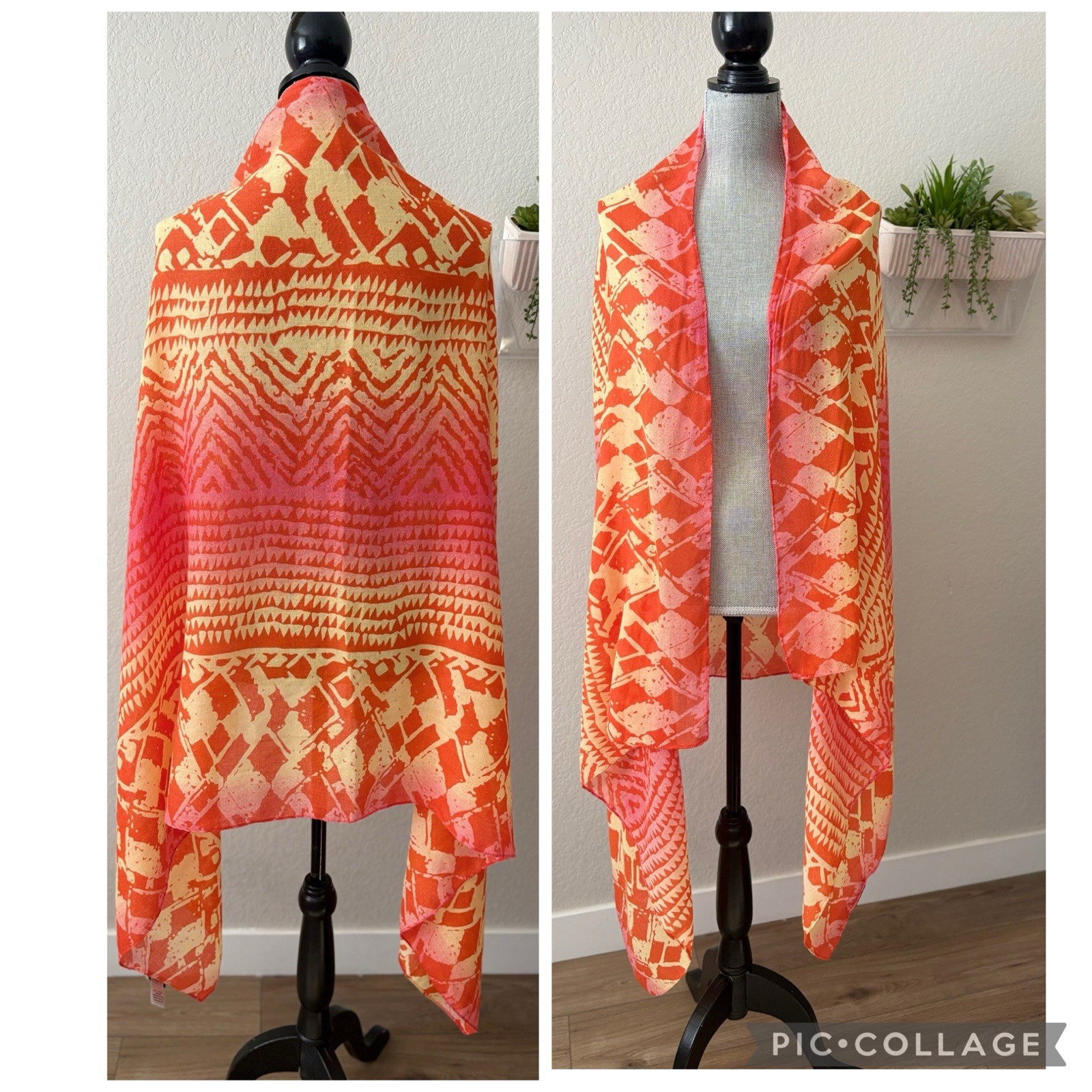 Olsenboye Orange Pink Tribal Print Scarf Wrap Shawl Lightweight Cover-Up