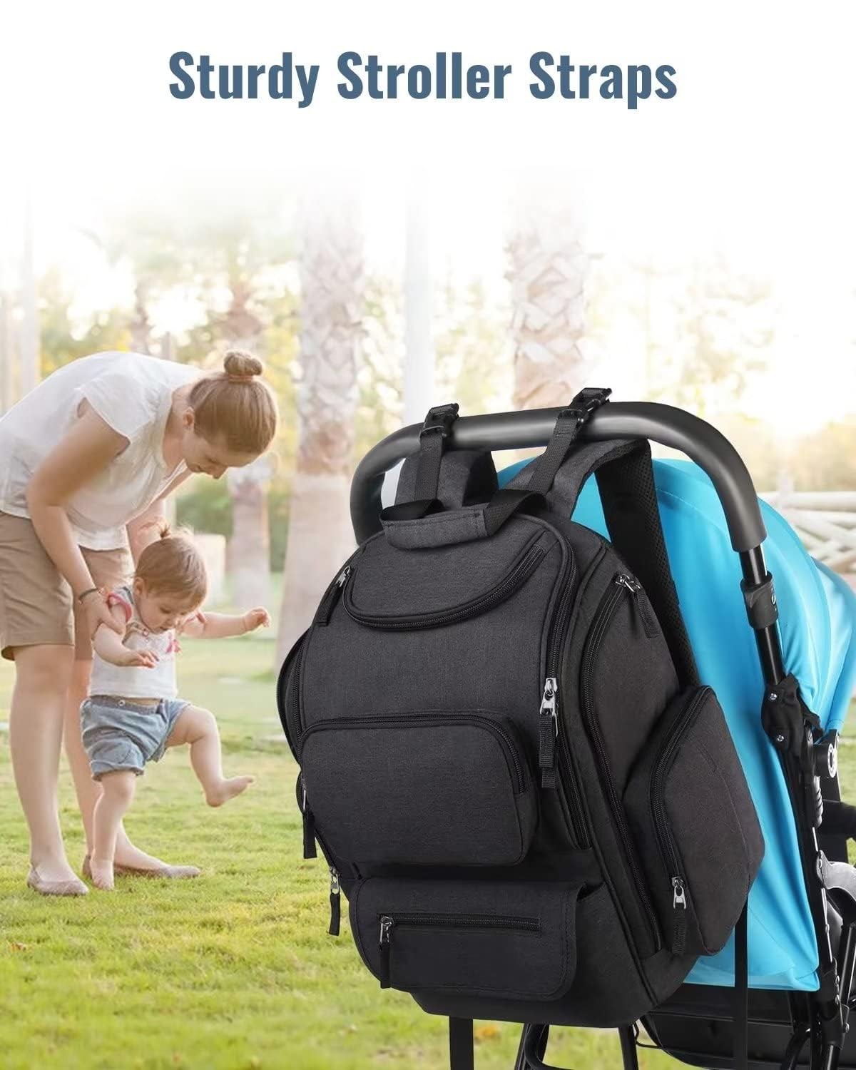 Mancro Diaper Bag Backpack, Multifunctional Dad with Large, Black