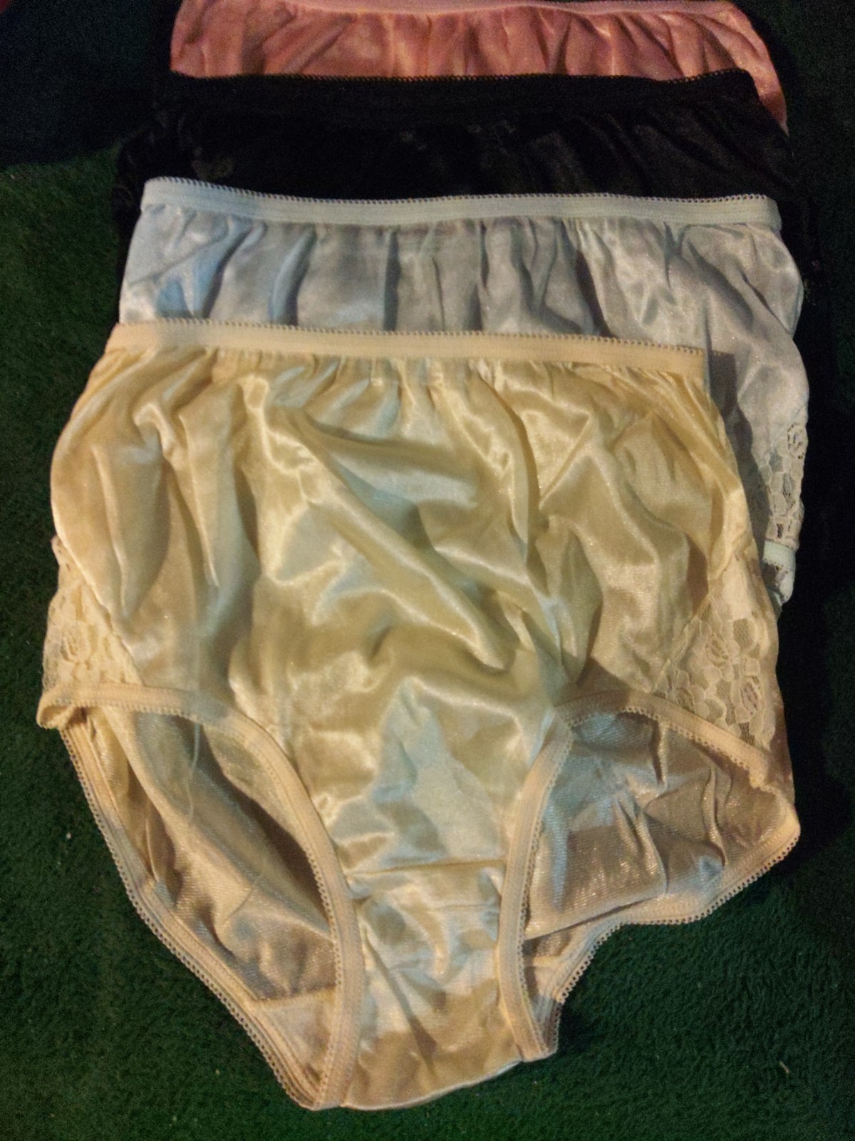 Lot Of 4 – 100% Nylon Brief Panties With Lace Silky Soft Size 7