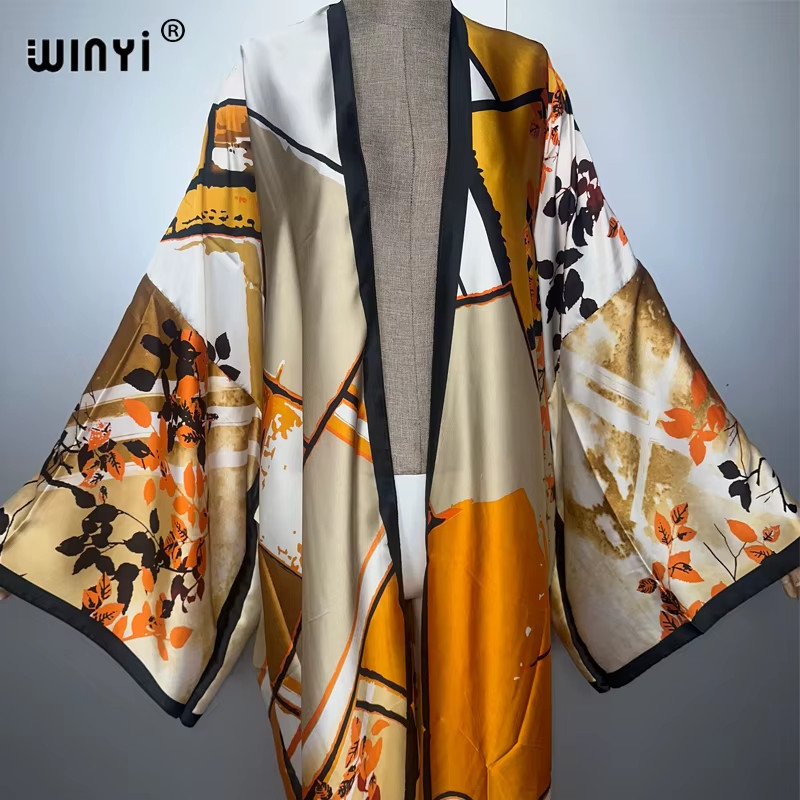 Print Boho Kimono Maxi Beach Wear Cover up Coat Party Dress Abaya Dubai Luxury M