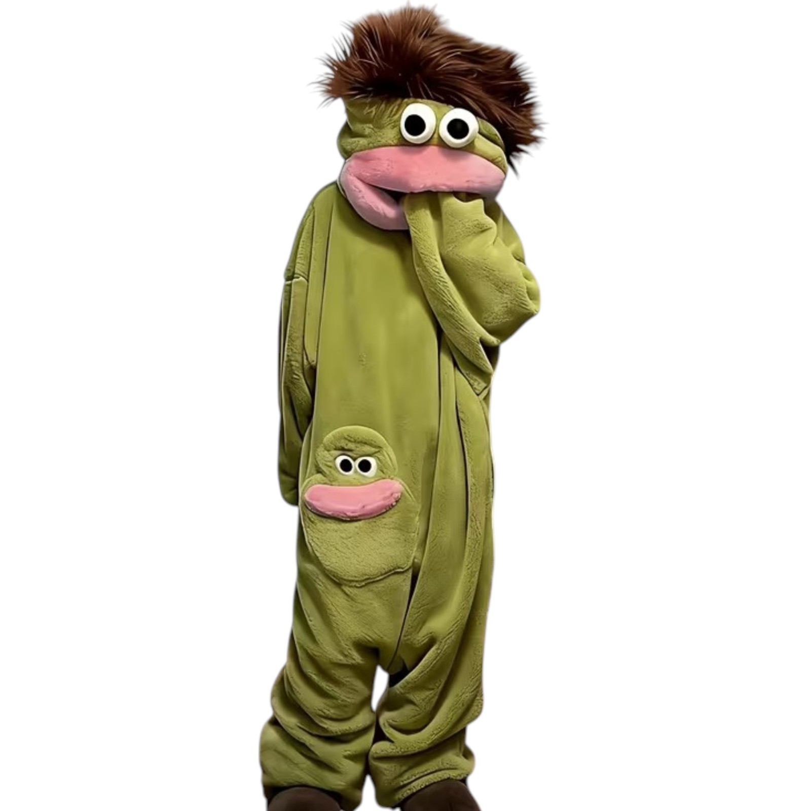 Dramatic Green Puppet Mascot Costume Big Mouth Character Halloween Party Suit