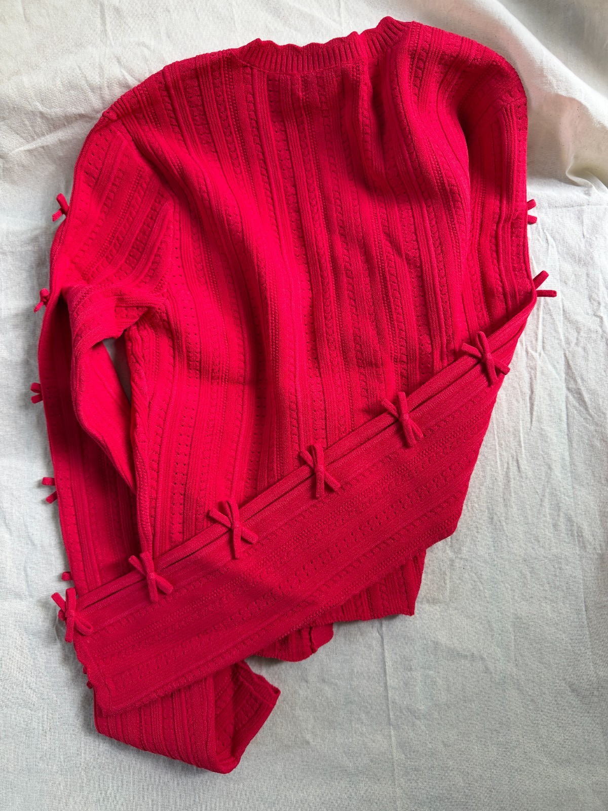 LoveShackFancy Zoriah Pointelle Cardigan in Candy Apple Red