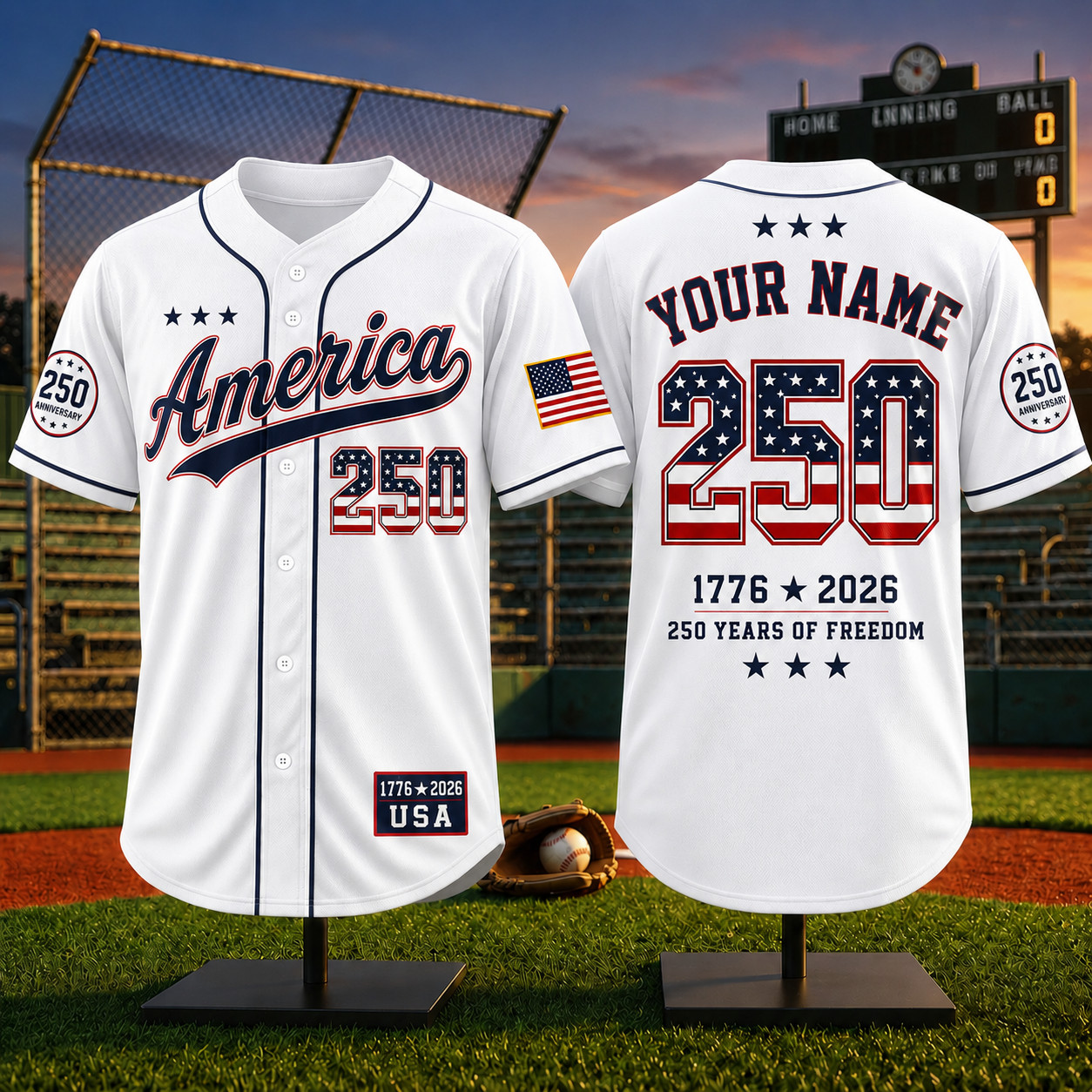America 250 Baseball Jersey 250 Years Of Freedom 1776-2026 Patriotic USA Jersey