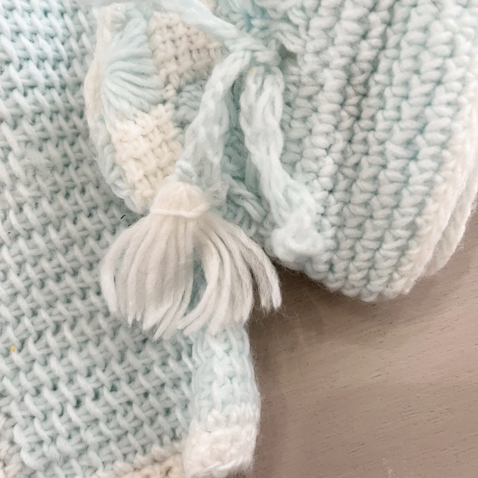 Vintage Handmade in Republic of Korea Baby Sweater Booties Set Blue Knit Crochet