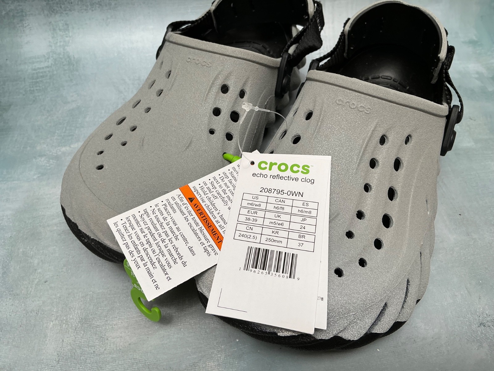 Crocs Echo Reflective Gray Clog W/8 M/6 NWT