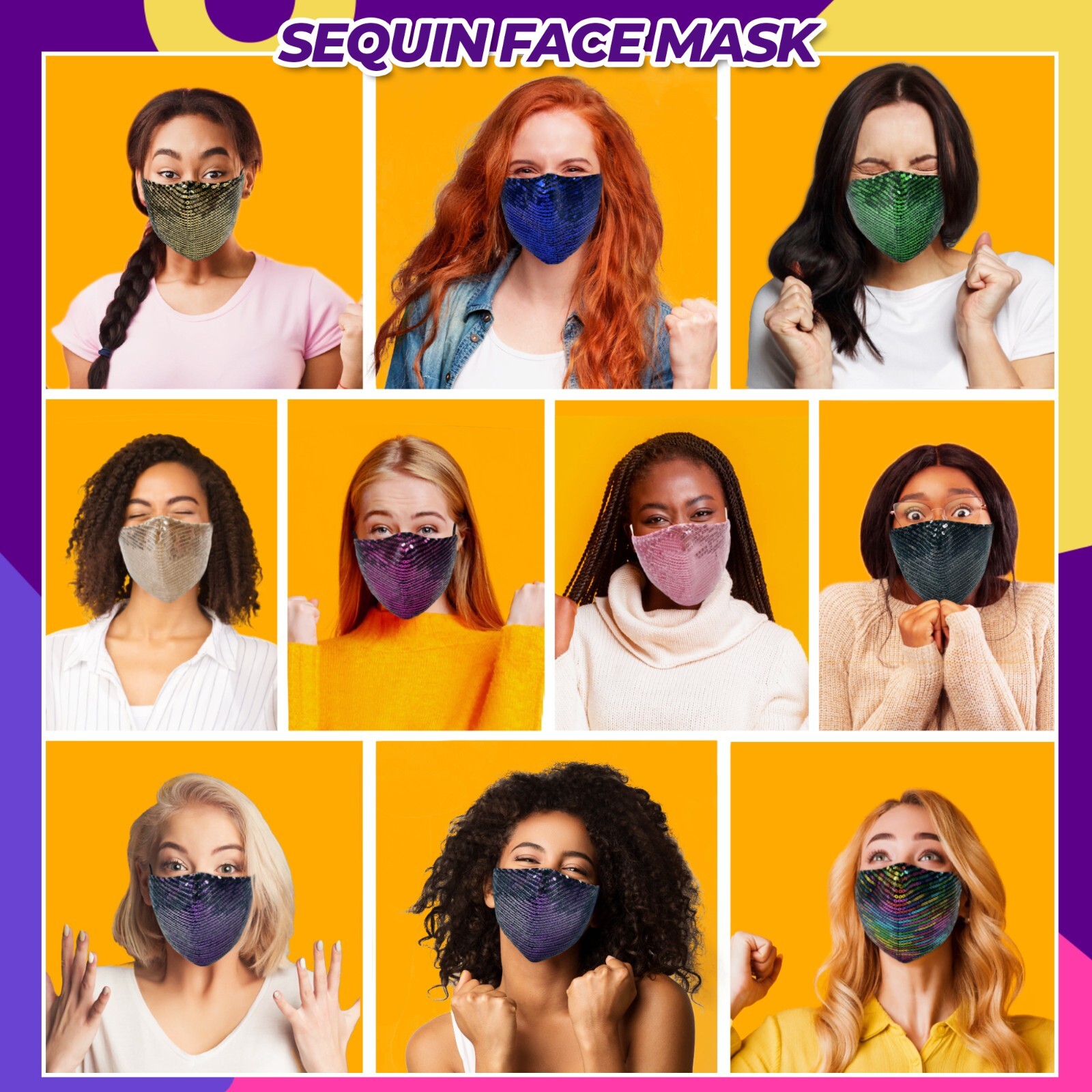 Bling Face Mask, Fashion Washable Sparkly Sequin Face Mask, Cotton Face Mask