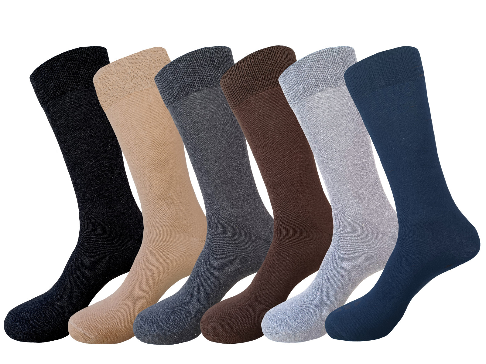6 Pair SOLID COLORS NATURAL COTTON Multicolor Men’s COTTON Dress Socks 10-13