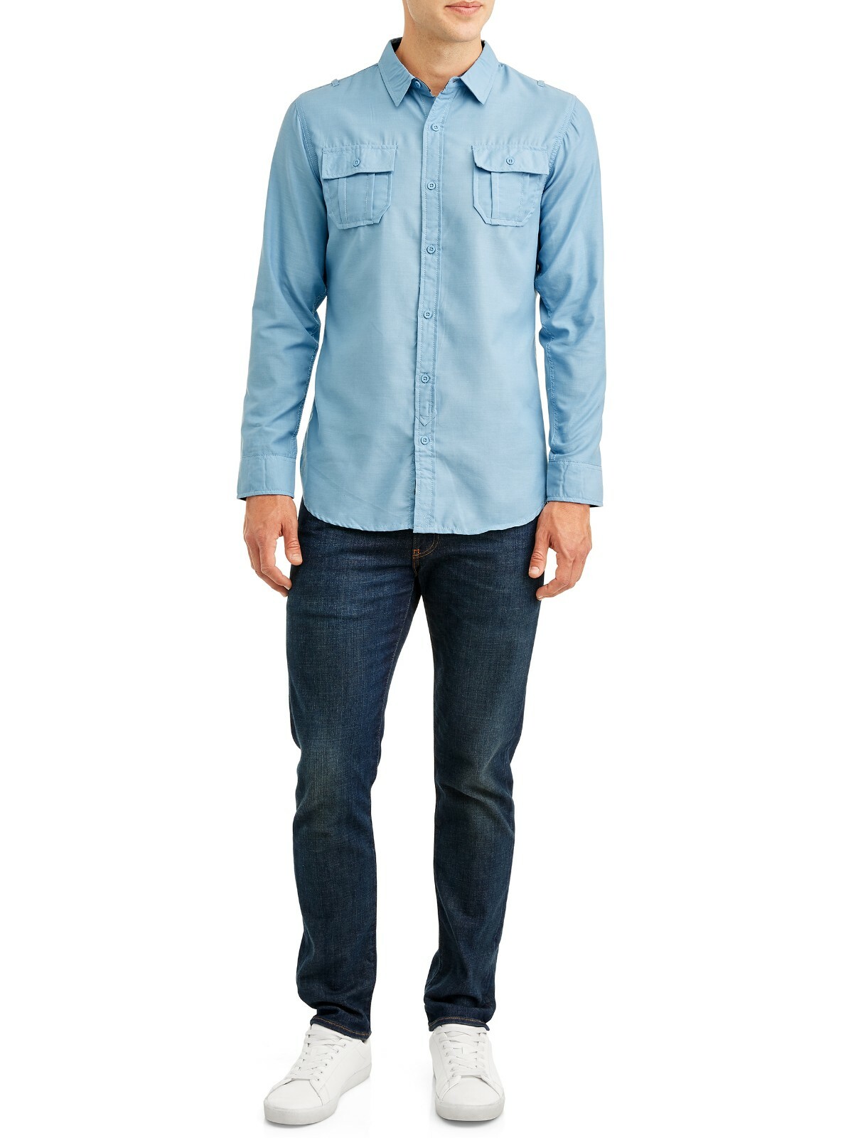 Burnside Men’s Light Blue Long Sleeve Yarn Dyed Button Down Shirt 38-40 Medium