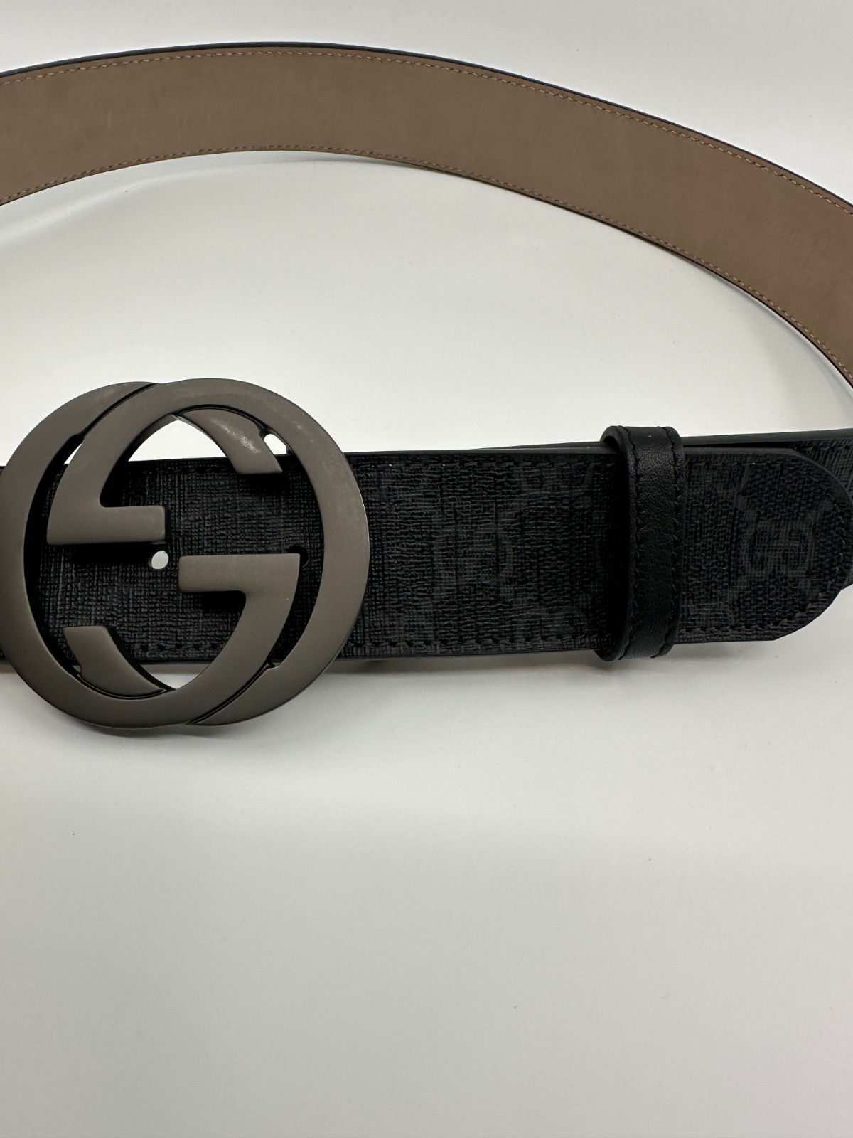 GG Mono Black/GreyGUCCl Canvas Belt with Black Buckle