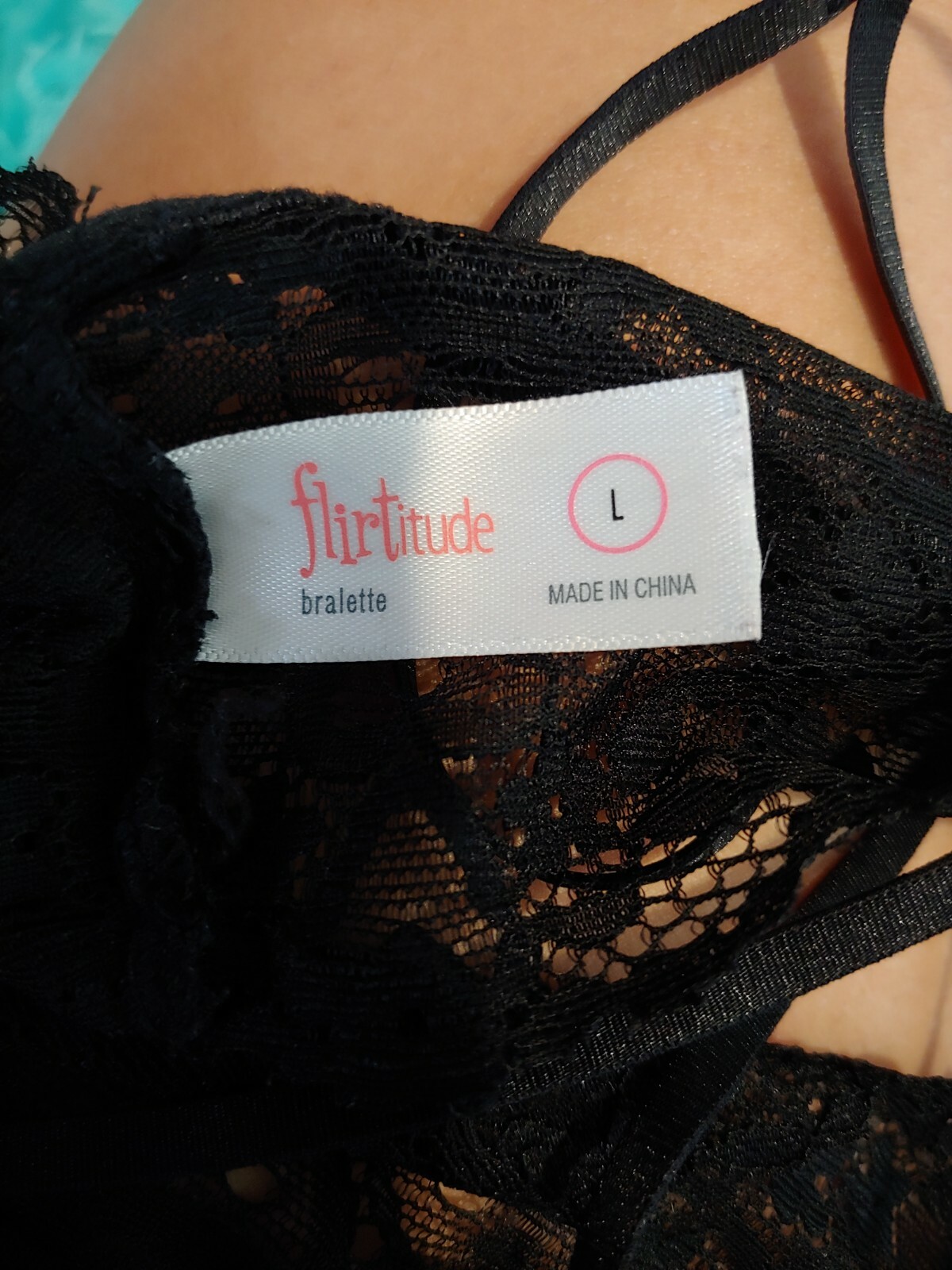 Black Lace Flirtitude Bralette 90% Nylon & 10% Spandex Size L