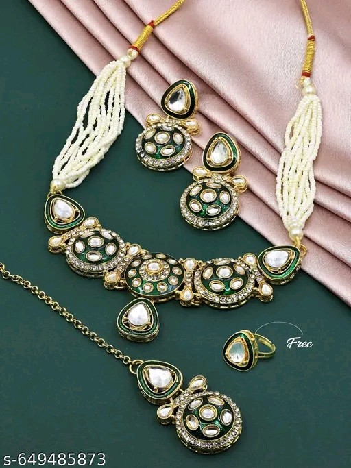 Indian Bollywood Gold Plated Kundan Choker Bridal Necklace Earrings Jewelry Set