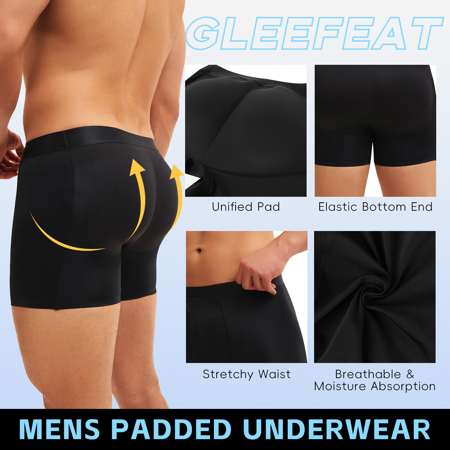 Mens Padded Briefs Butt Lifter Enhancer Hip Underwear Body Shaper Shorts Trunks