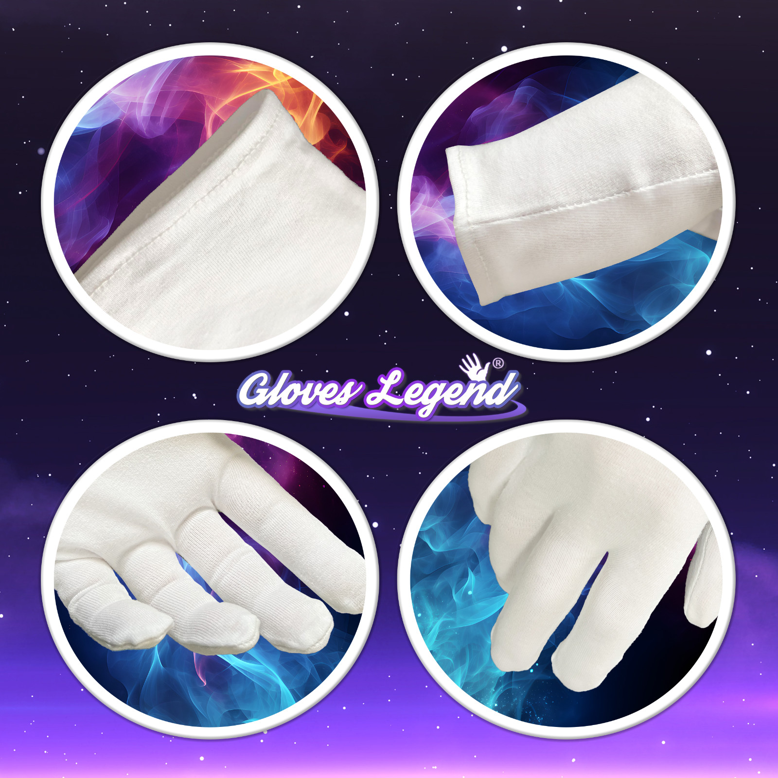 Gloves Legend- White Cotton Dry Hand Eczema Moisturizing Spa Gloves-Women Size S