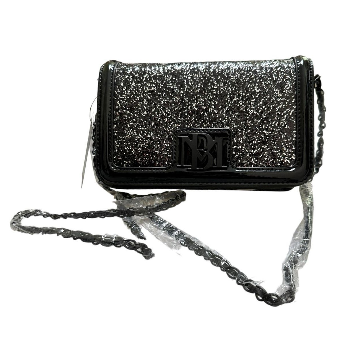 Badgley Mischka black silver glitter small crossbody clutch