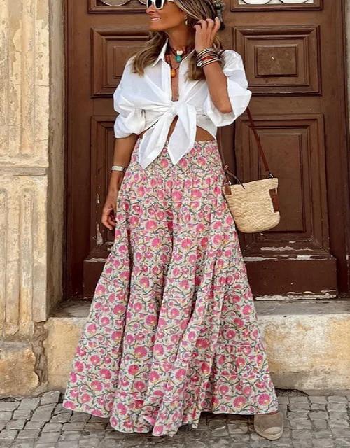 Women’s Bohemian Floral Dress Women’s High Waist Beach Vacation Swing Dress –